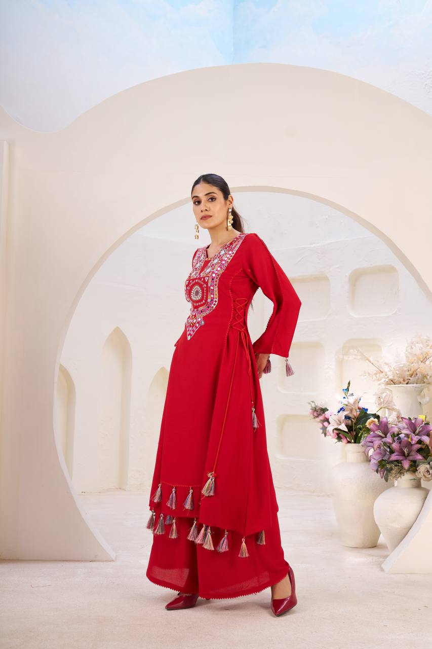 Tribal Mirror Elegance Premium Flared Kurta Set