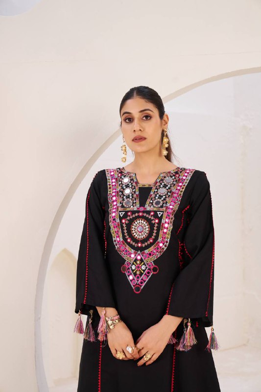 Tribal Mirror Elegance Premium Flared Kurta Set