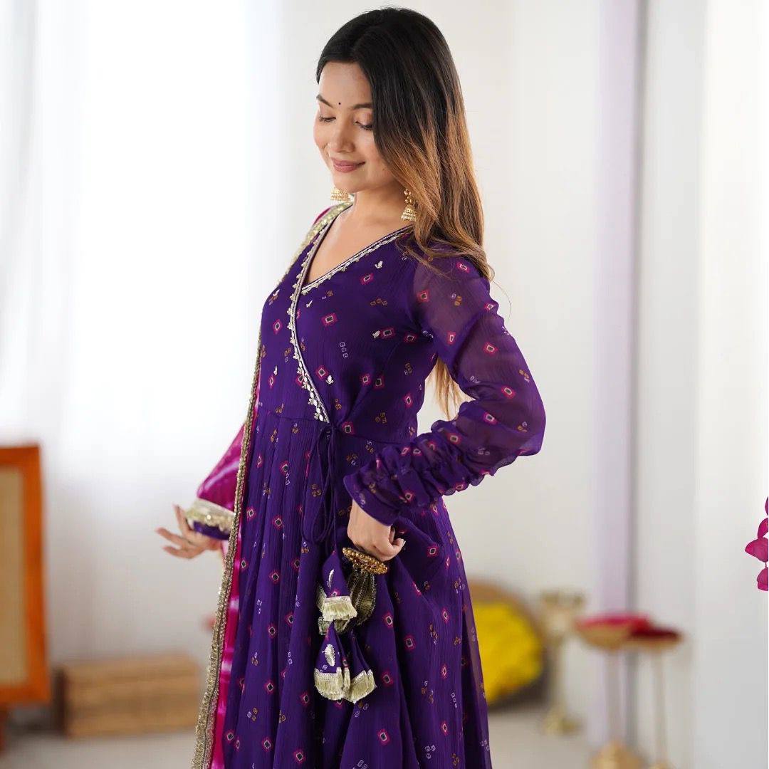 Neelkamal Bandhej Grace Flared Gown Set