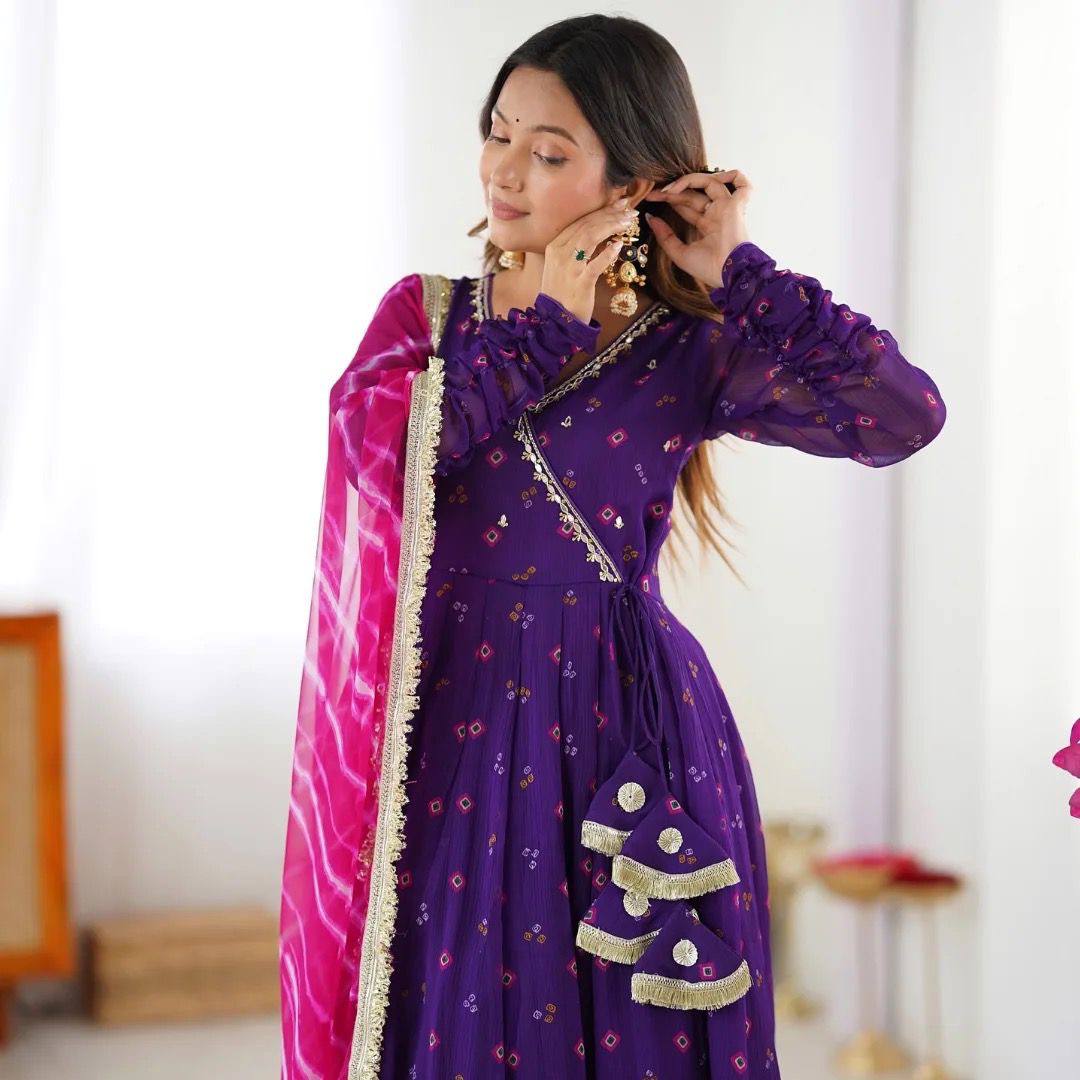 Neelkamal Bandhej Grace Flared Gown Set