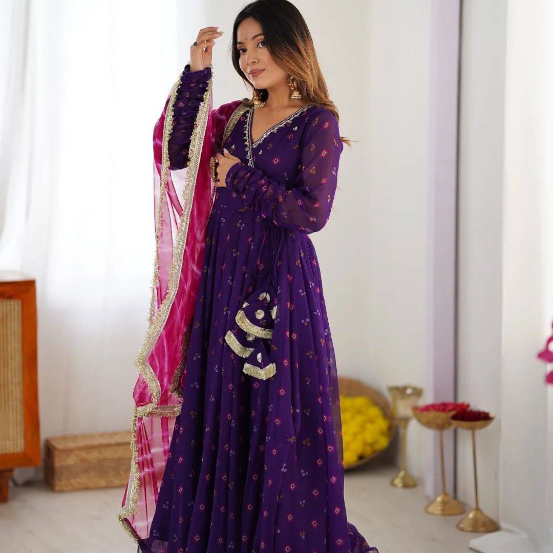 Neelkamal Bandhej Grace Flared Gown Set