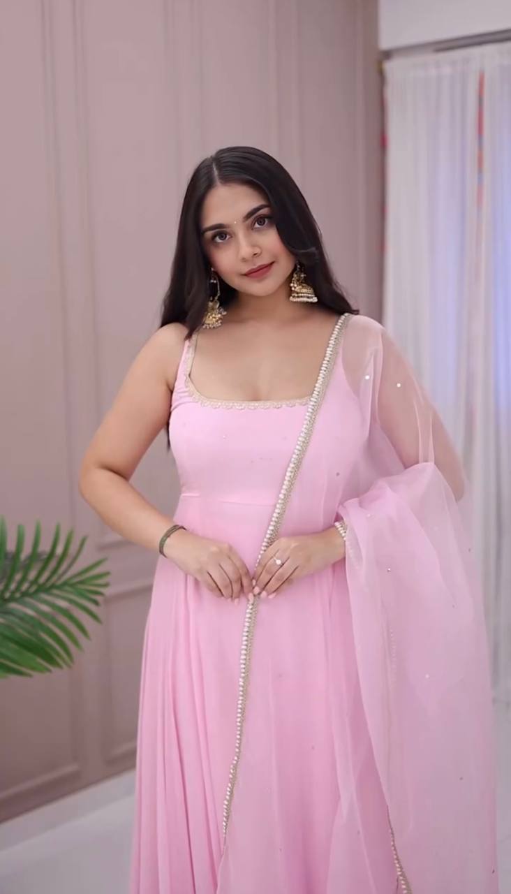 Ruhani Gul Minimalist Pink Layered Anarkali