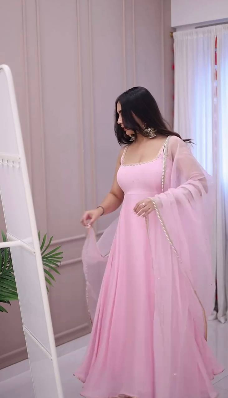 Ruhani Gul Minimalist Pink Layered Anarkali