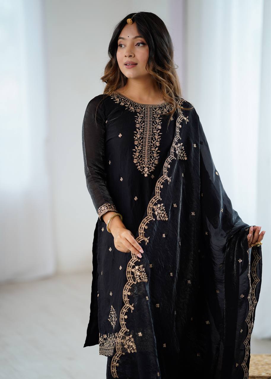 Nishaat Noir Embroidered Sharara Suit