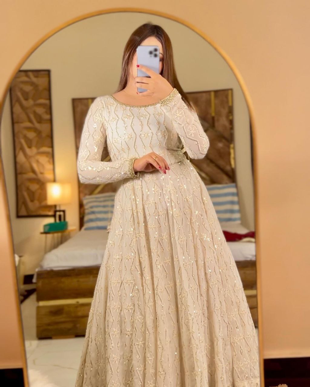 Aira Divine Bloom White Embroidered Anarkali Set