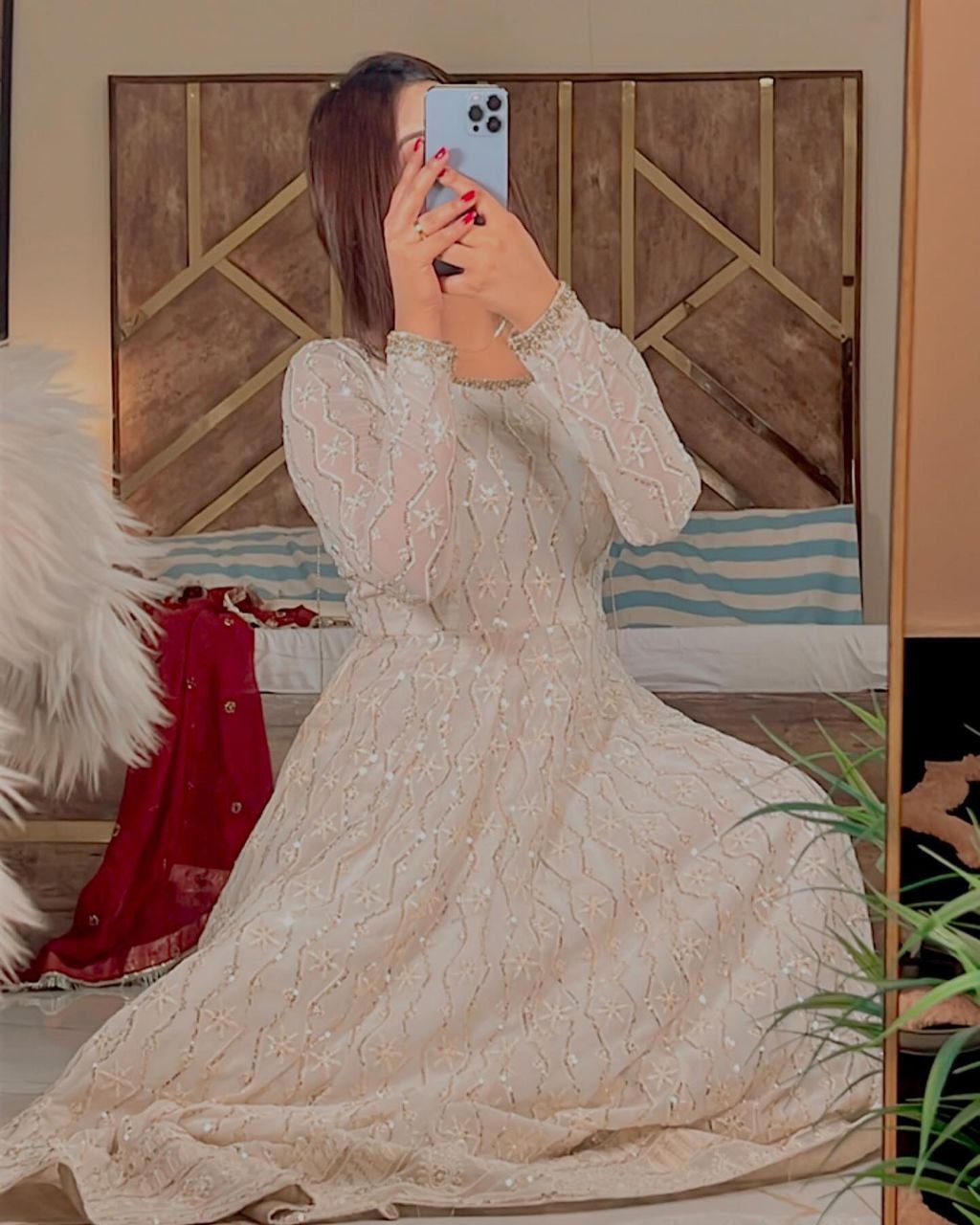 Aira Divine Bloom White Embroidered Anarkali Set