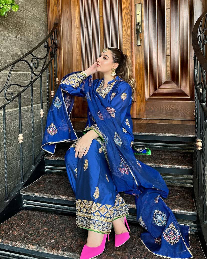 Majestic Royal Blue Silk Ensemble with Mughal Zari Embroidery Kurti Plazzo Set