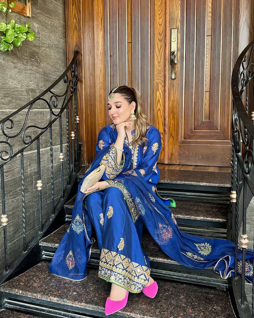 Majestic Royal Blue Silk Ensemble with Mughal Zari Embroidery Kurti Plazzo Set