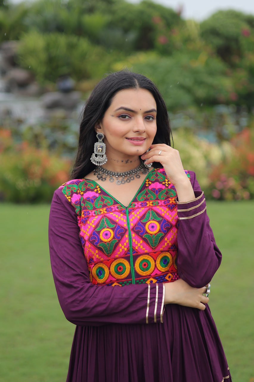 Navratri Full Flair Mirror Work with Vibrant Kutchi Embroidery Gown