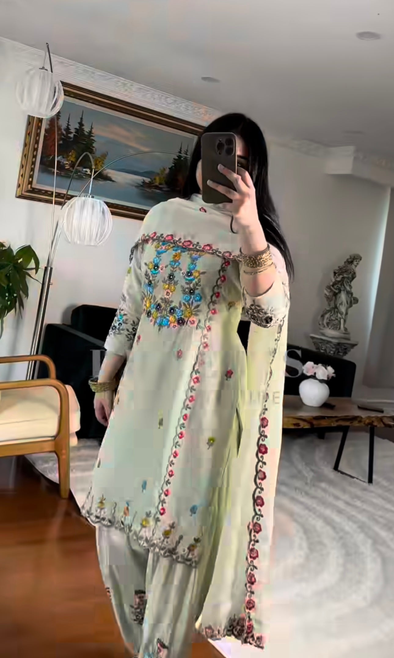Eira Mist Mint Green Floral Embroidered Suit Set
