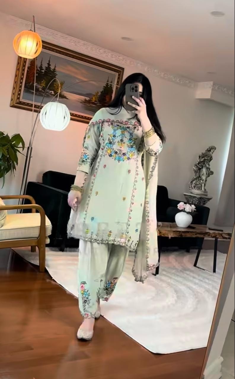 Eira Mist Mint Green Floral Embroidered Suit Set