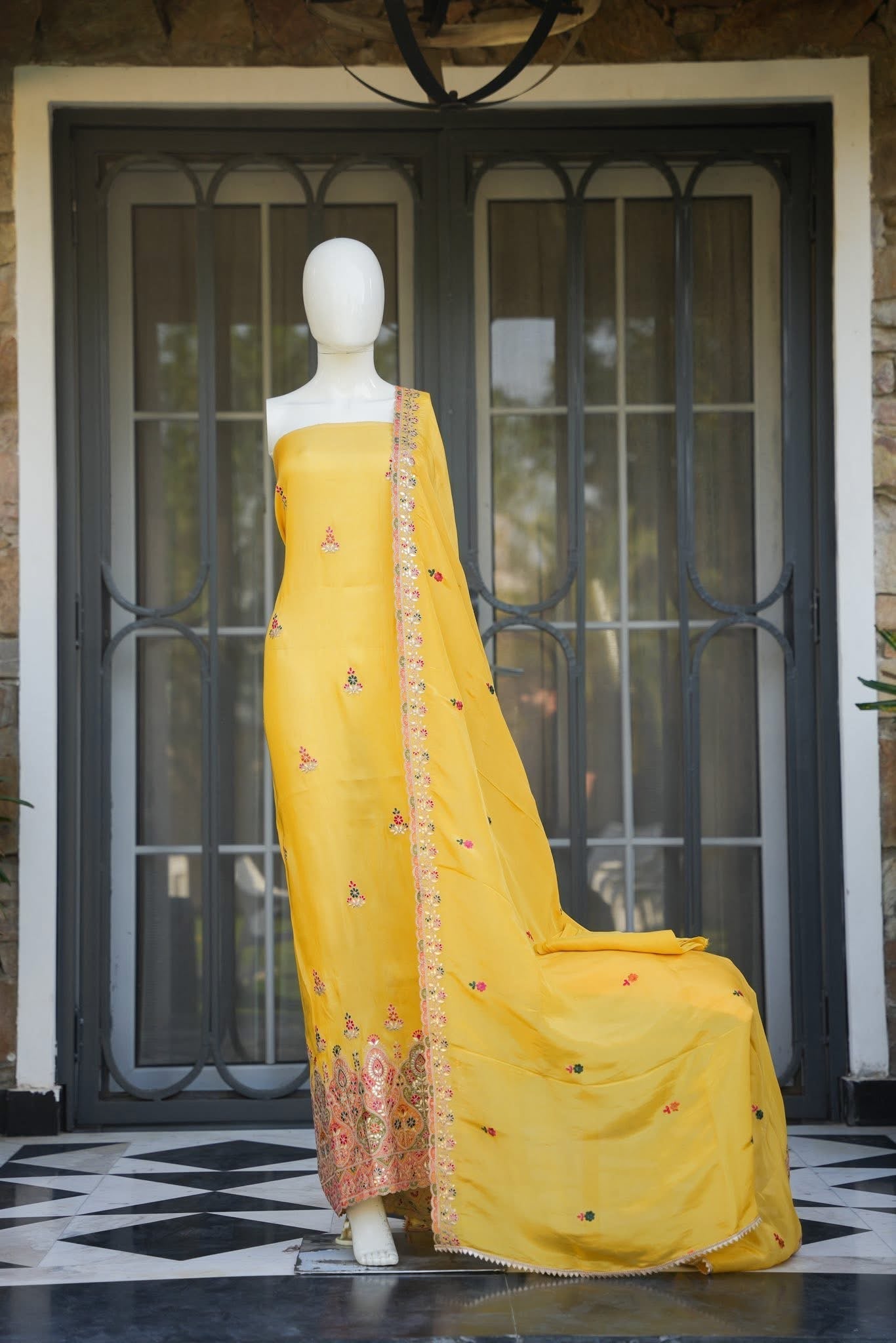 Avani Mustard Unstitched Suit Set