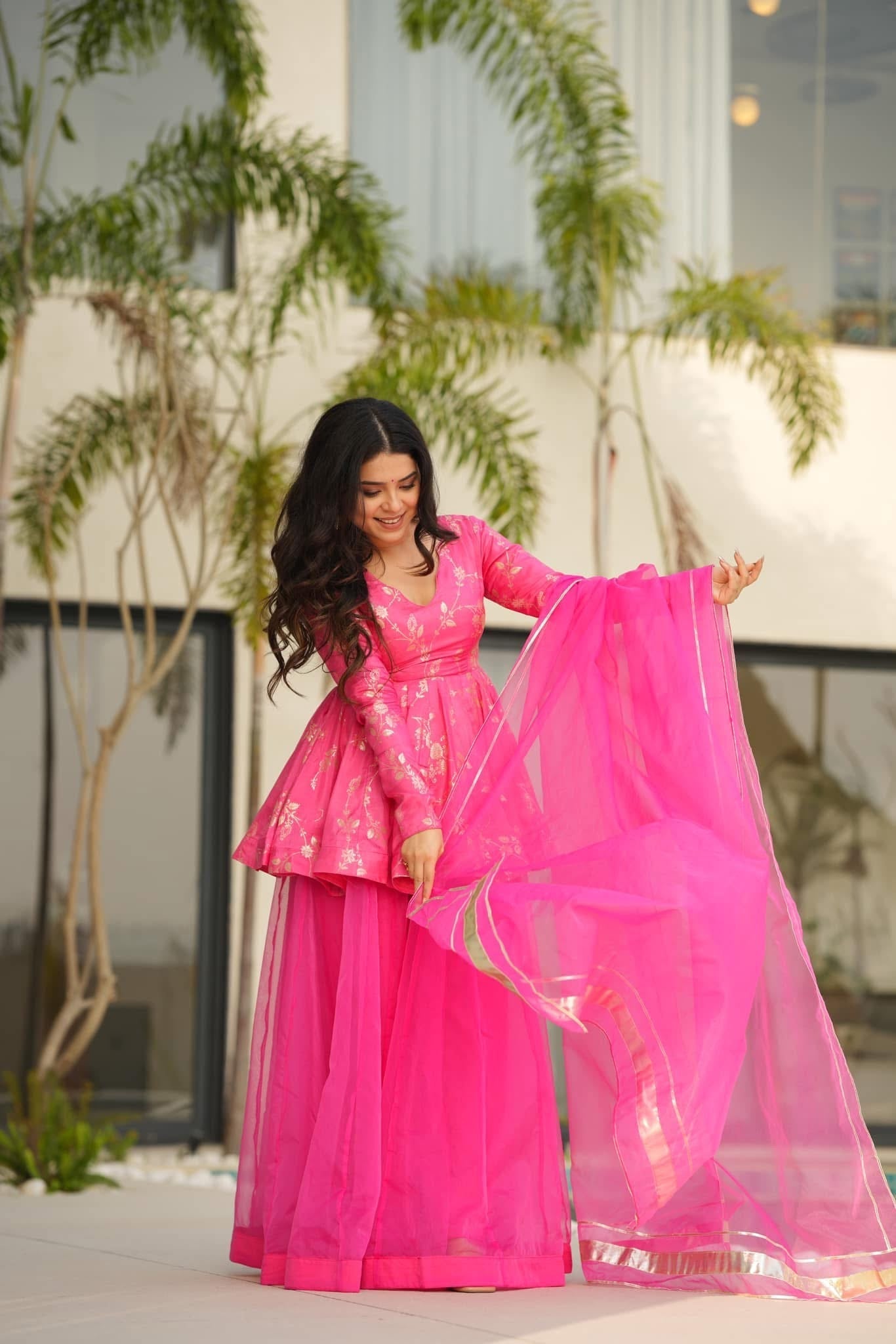 Leona lace pink silk set