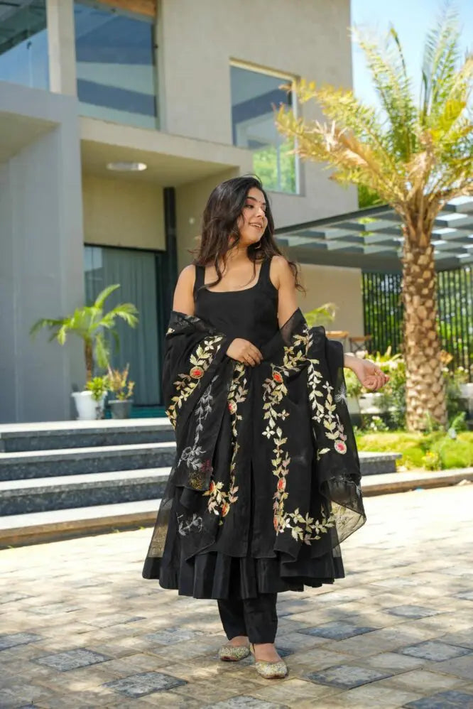 DIXIE PREMIUM BLACK COLOR CHANDERI SUIT SET