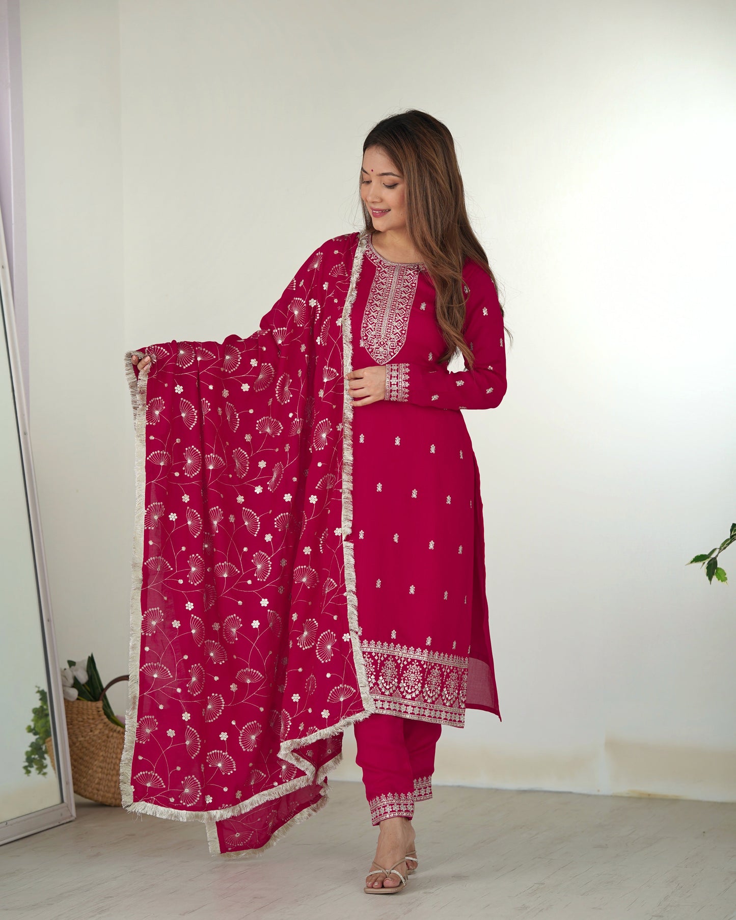 Vichitra Silk Anarkali Suit Set