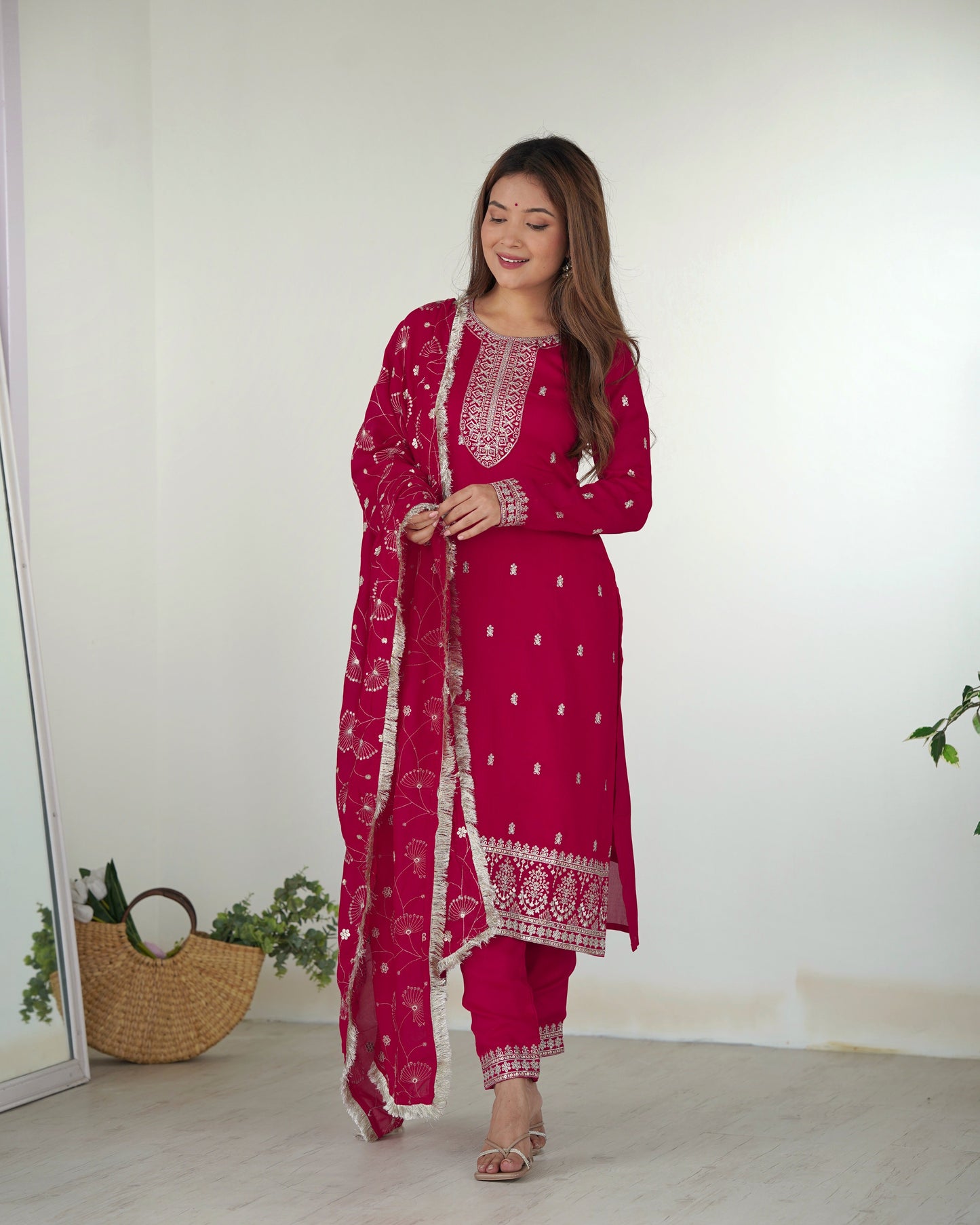 Vichitra Silk Anarkali Suit Set