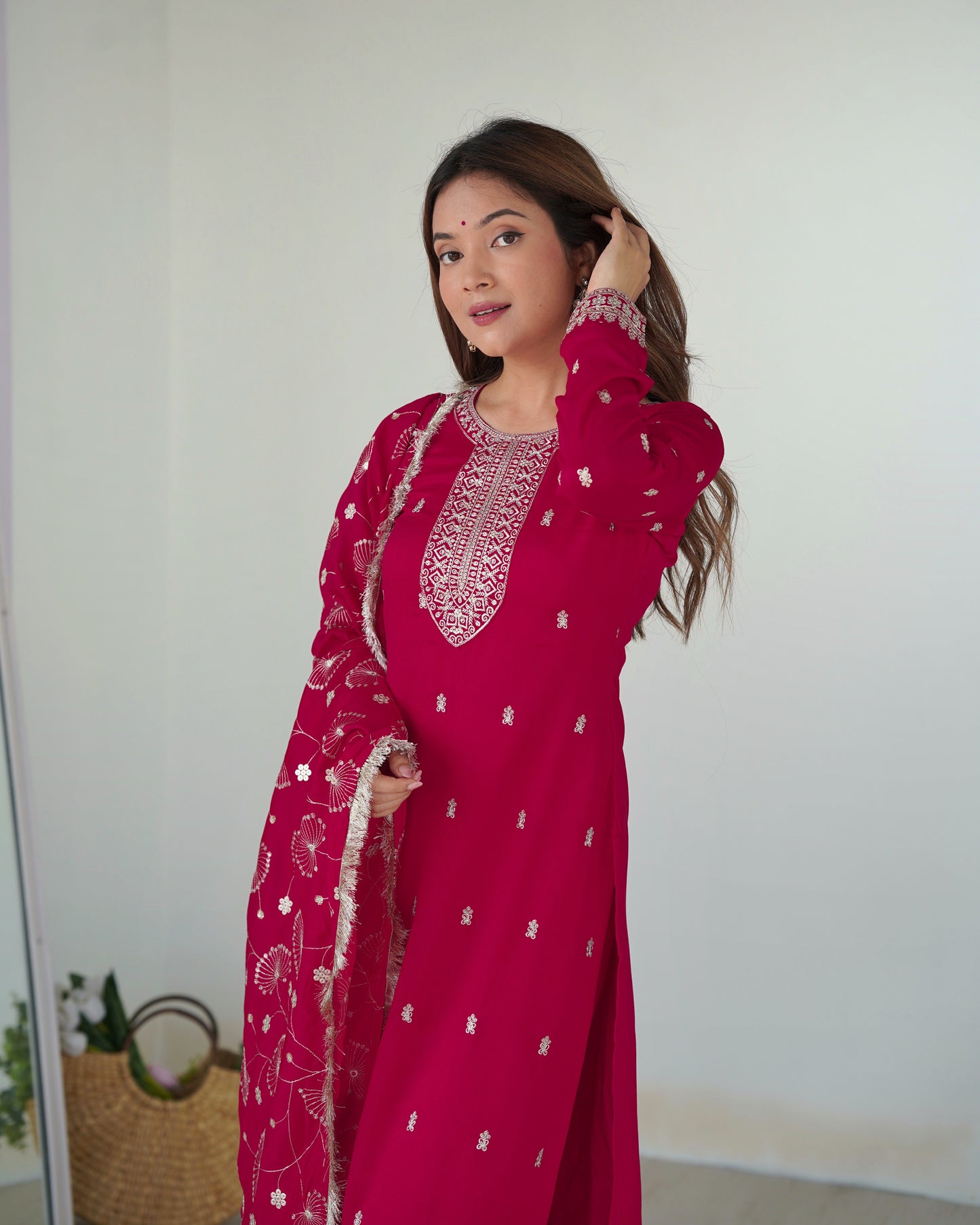 Vichitra Silk Anarkali Suit Set