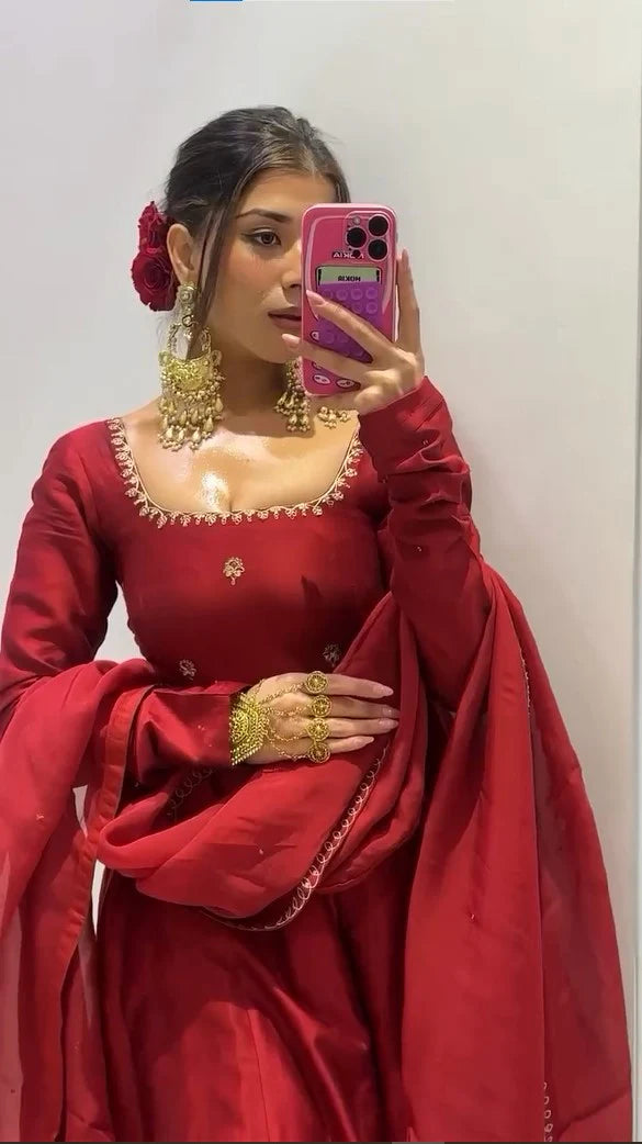 Kisakshi Red Ombre Natural Crep Beautiful Designer Anarkali