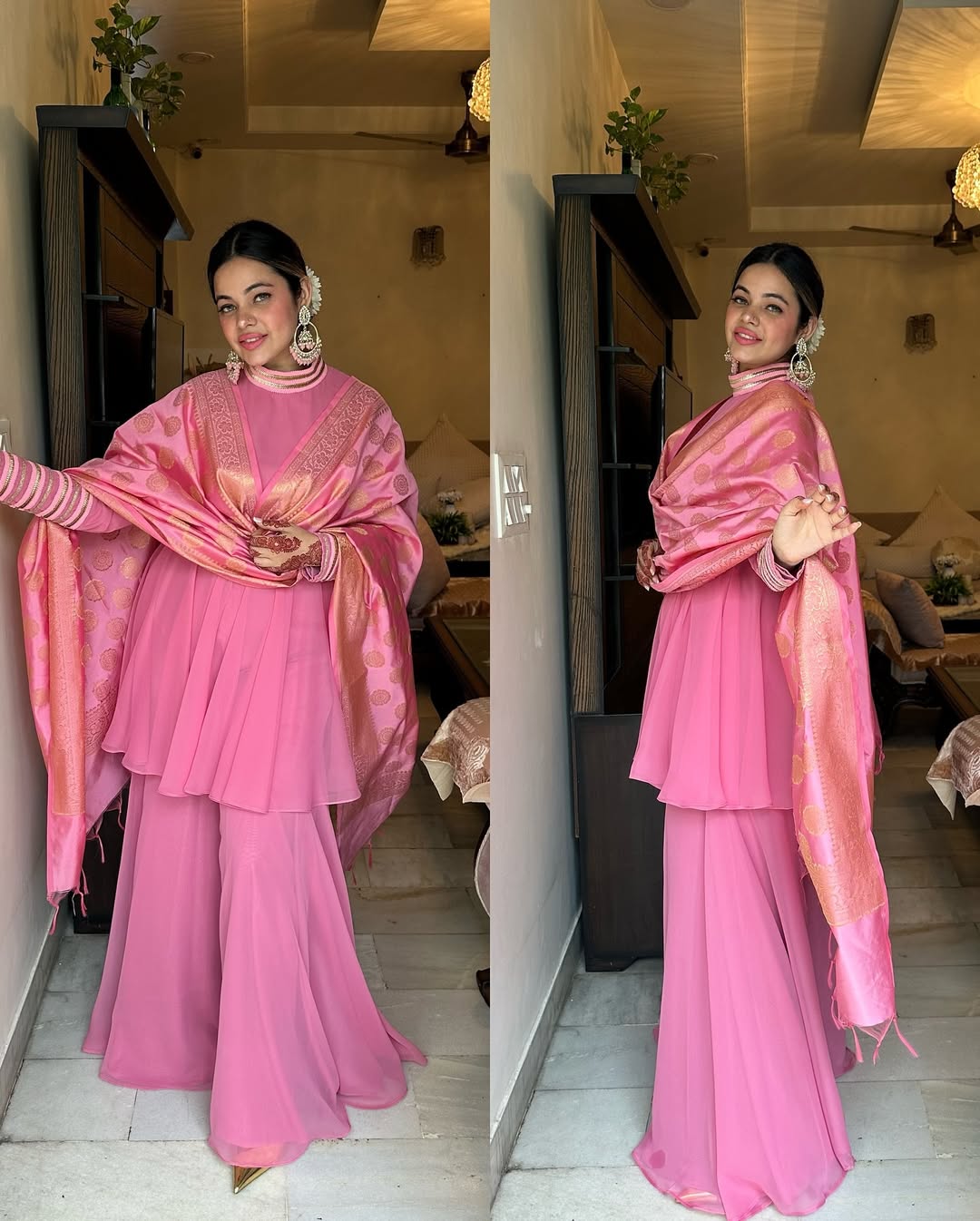 Pink Chiffon Sharar Suit Set