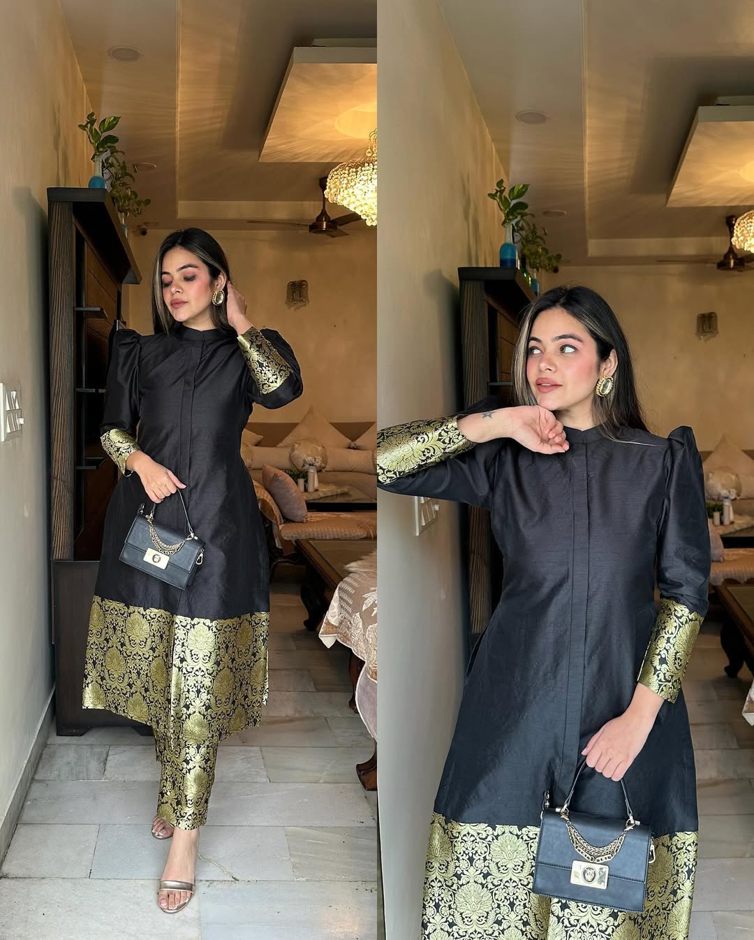 Black & Gold Embellished Set