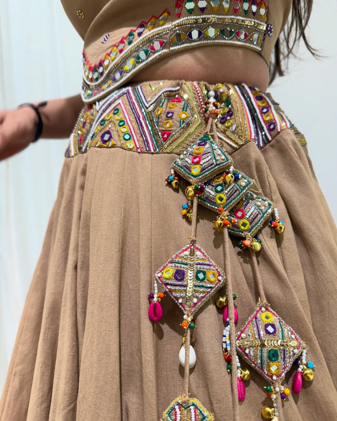 Elegant Mocha Mirror Work Lehenga Set