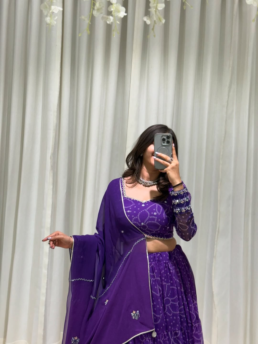 Royal Purple Bandhani Style Lehenga Choli Set