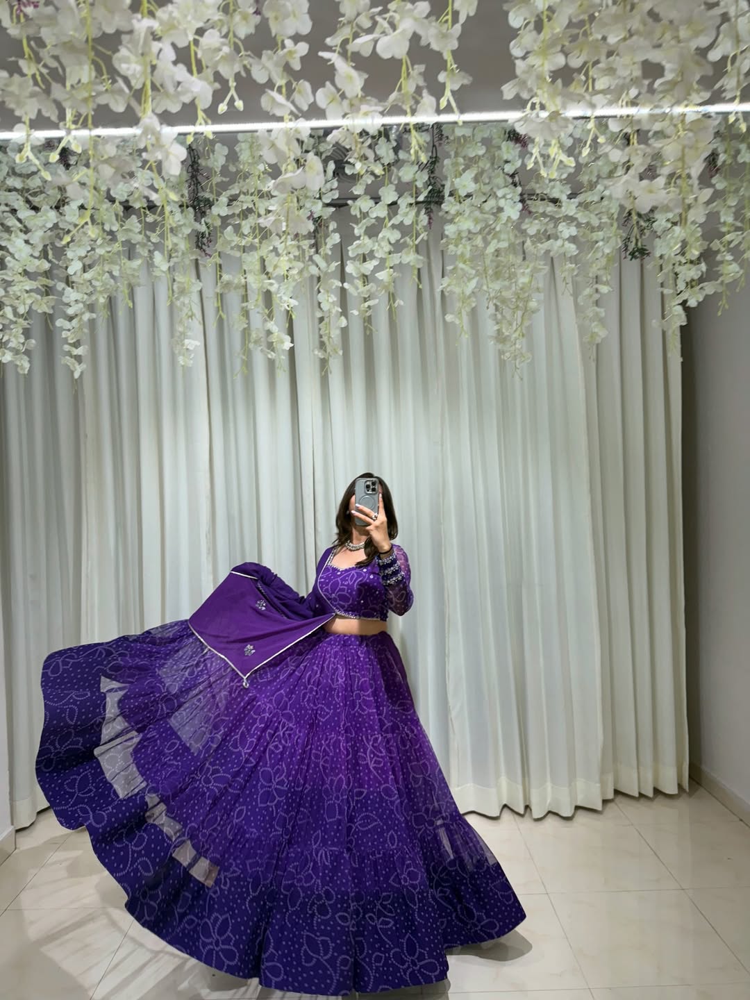 Royal Purple Bandhani Style Lehenga Choli Set