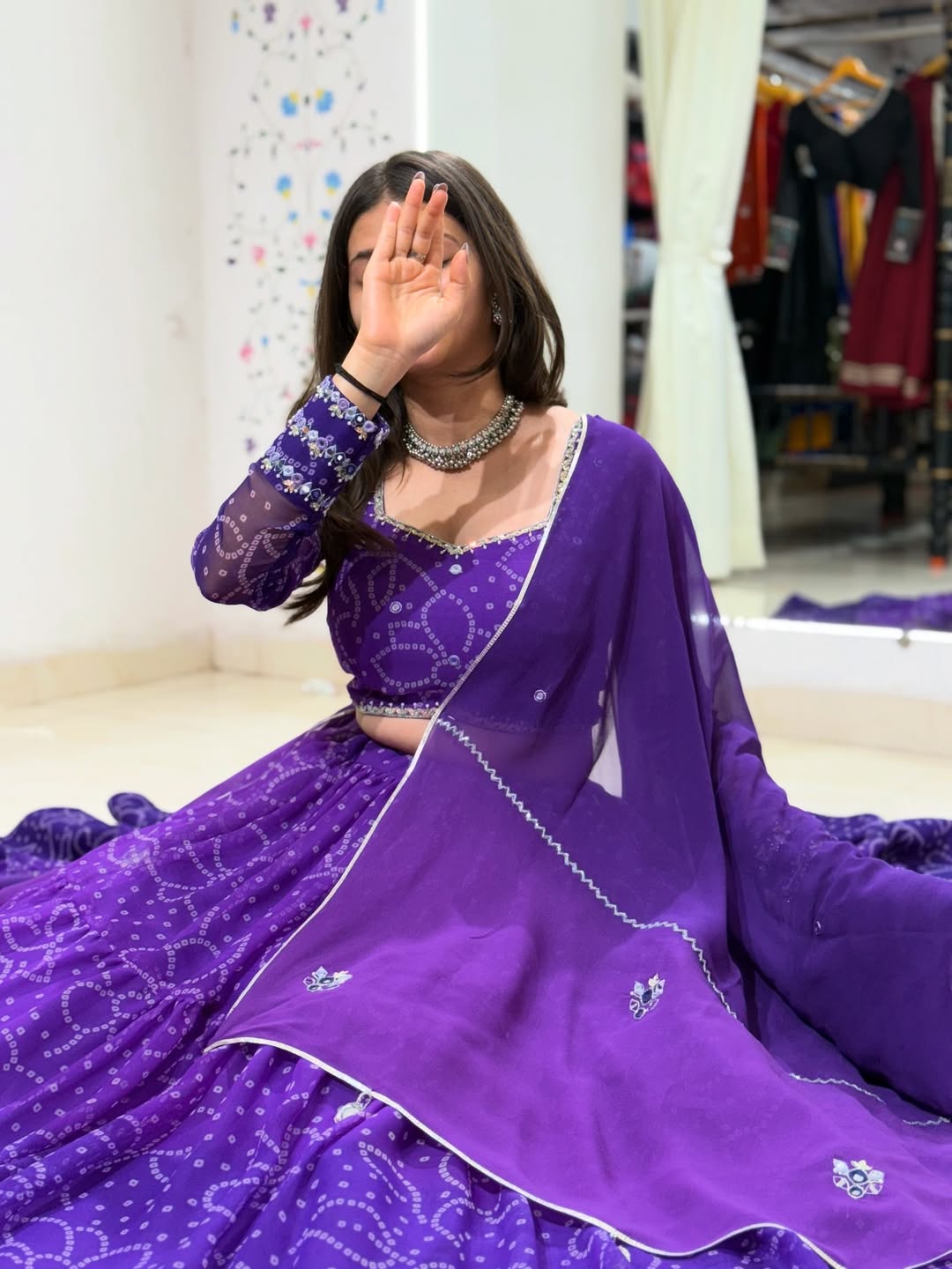 Royal Purple Bandhani Style Lehenga Choli Set