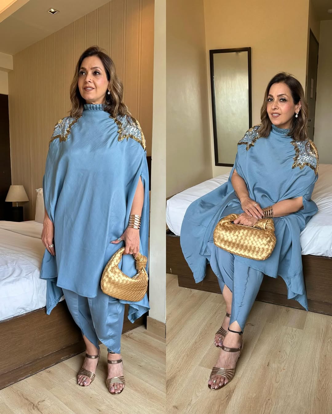 Blue Silk Tunic Set