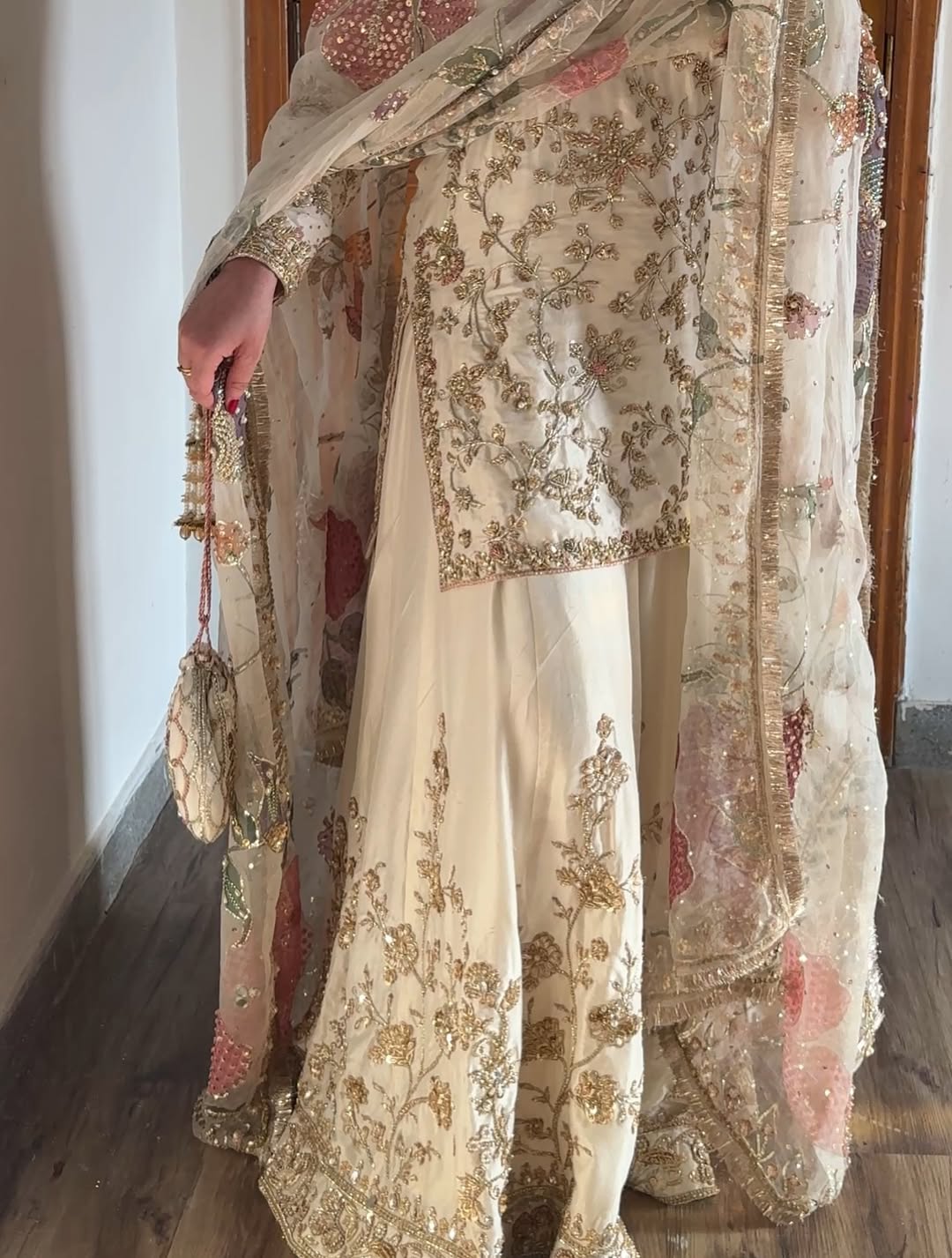 Kiara Ivory Organza Sharara Set with Sequin Embroidery