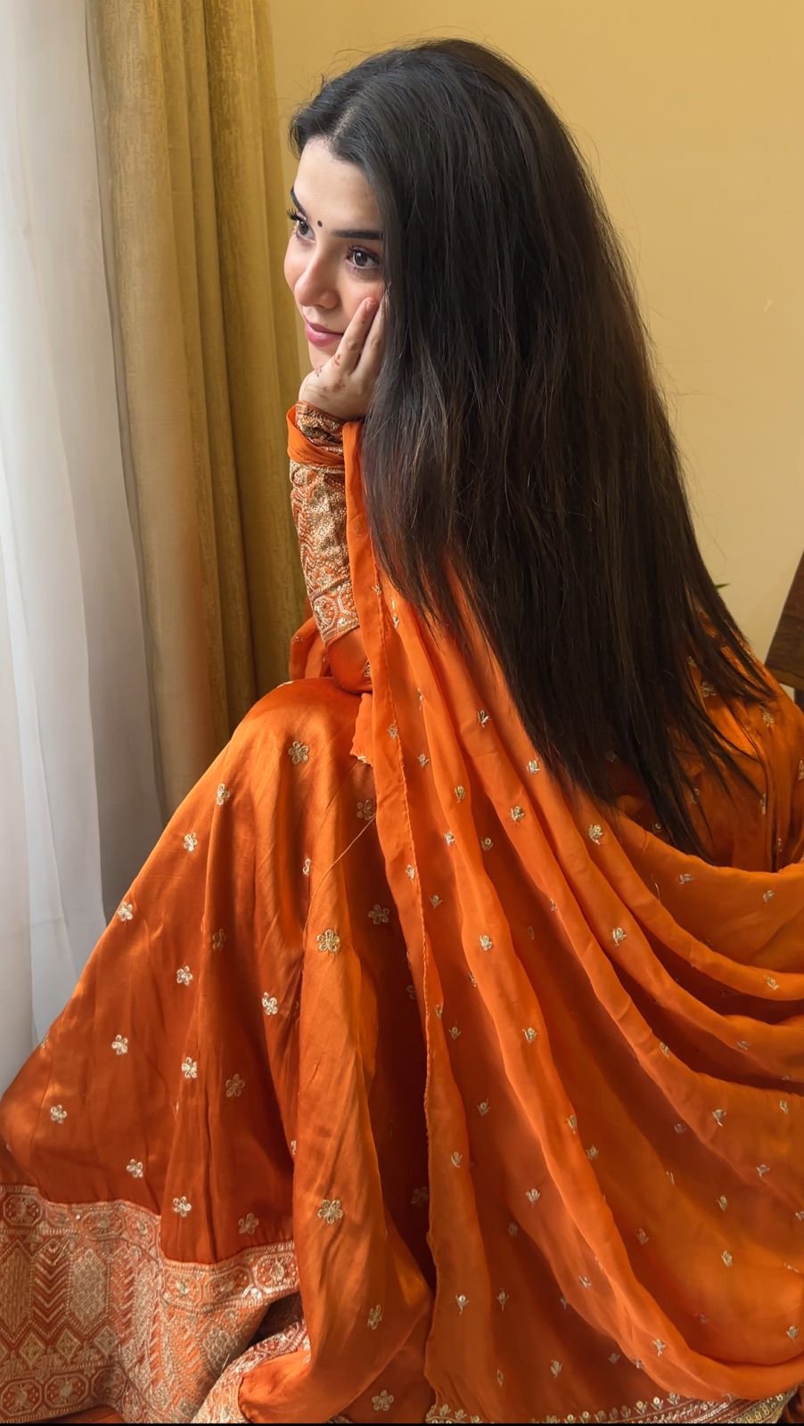 Tittliyan Rust Royal Orange Gajji Silk Lehenga Choli