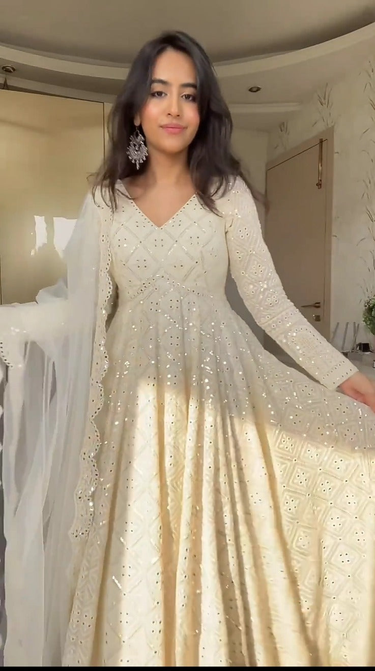 ANYA LAKHNAWI EMBROIDERED GEORGETTE ANARKALI FULLY STITCHED SUIT SET