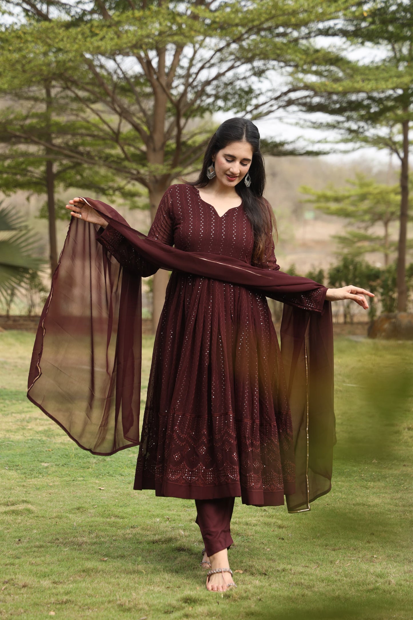 FLORA COFEE COLOURED ANARKALI SUIT SET