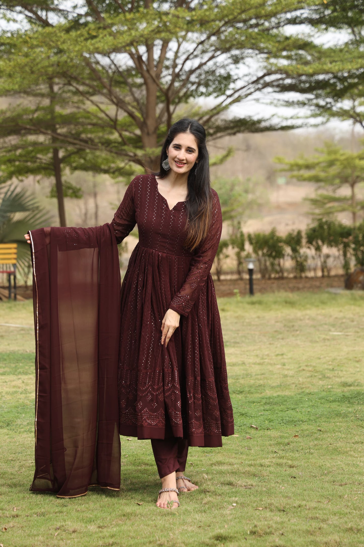 FLORA COFEE COLOURED ANARKALI SUIT SET