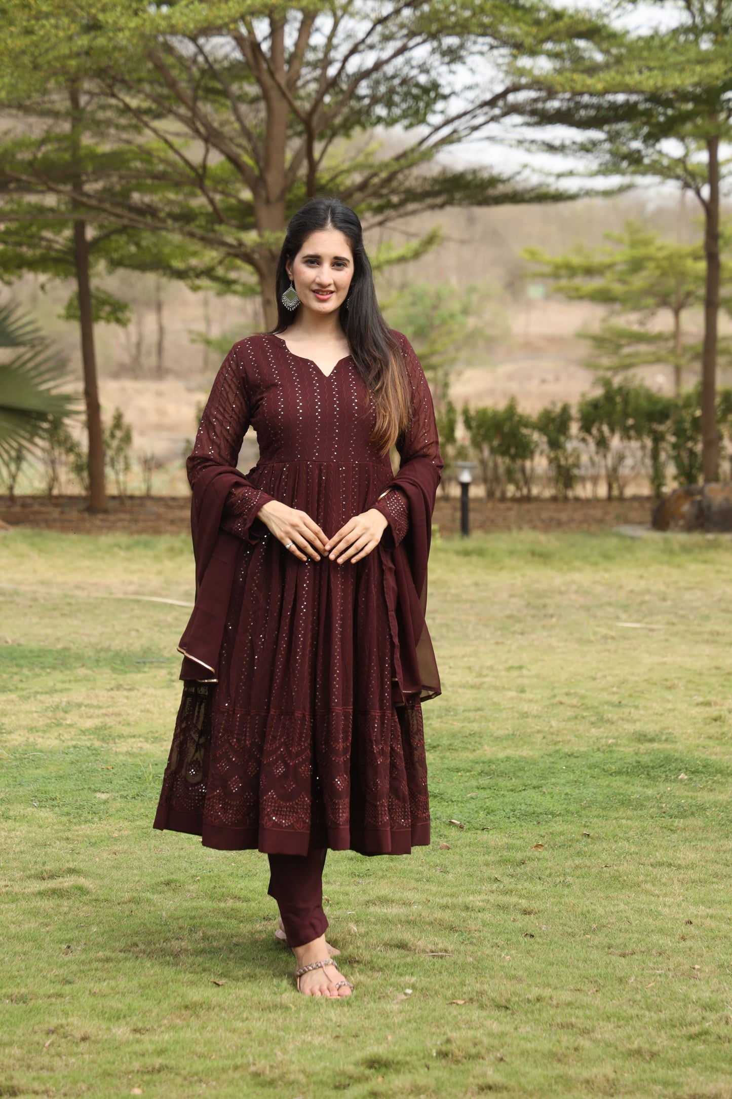 FLORA COFEE COLOURED ANARKALI SUIT SET