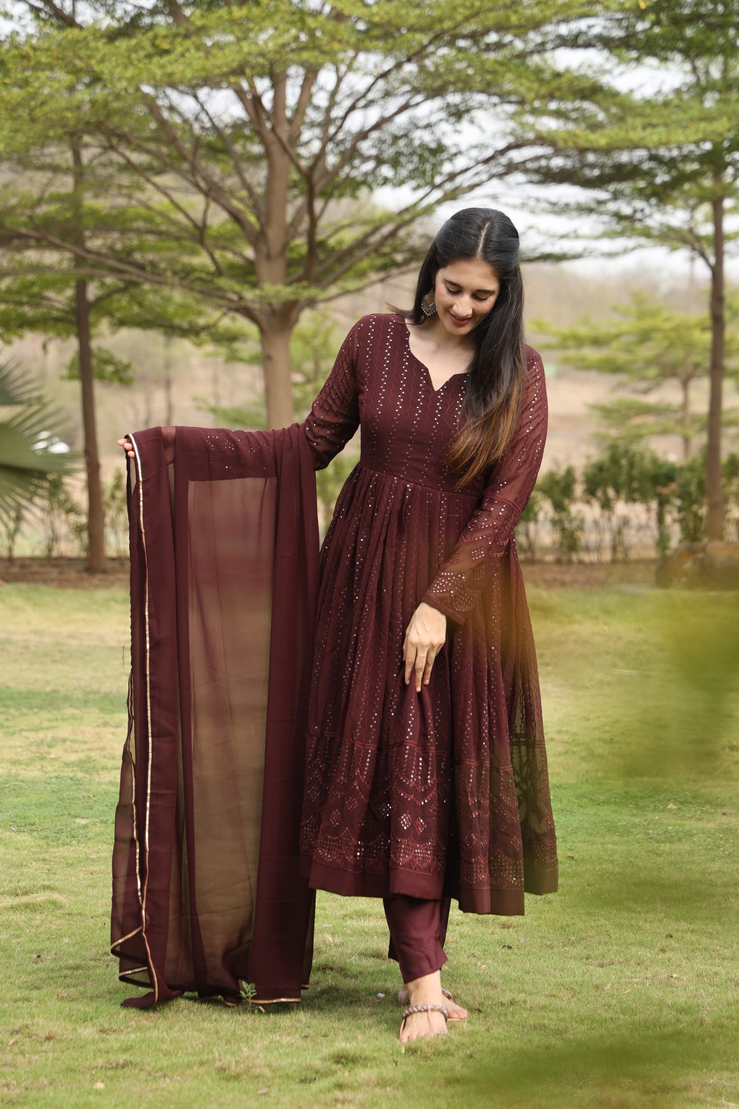 FLORA COFEE COLOURED ANARKALI SUIT SET