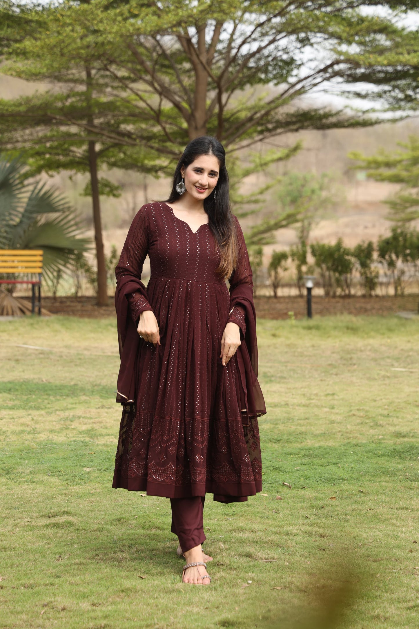 FLORA COFEE COLOURED ANARKALI SUIT SET