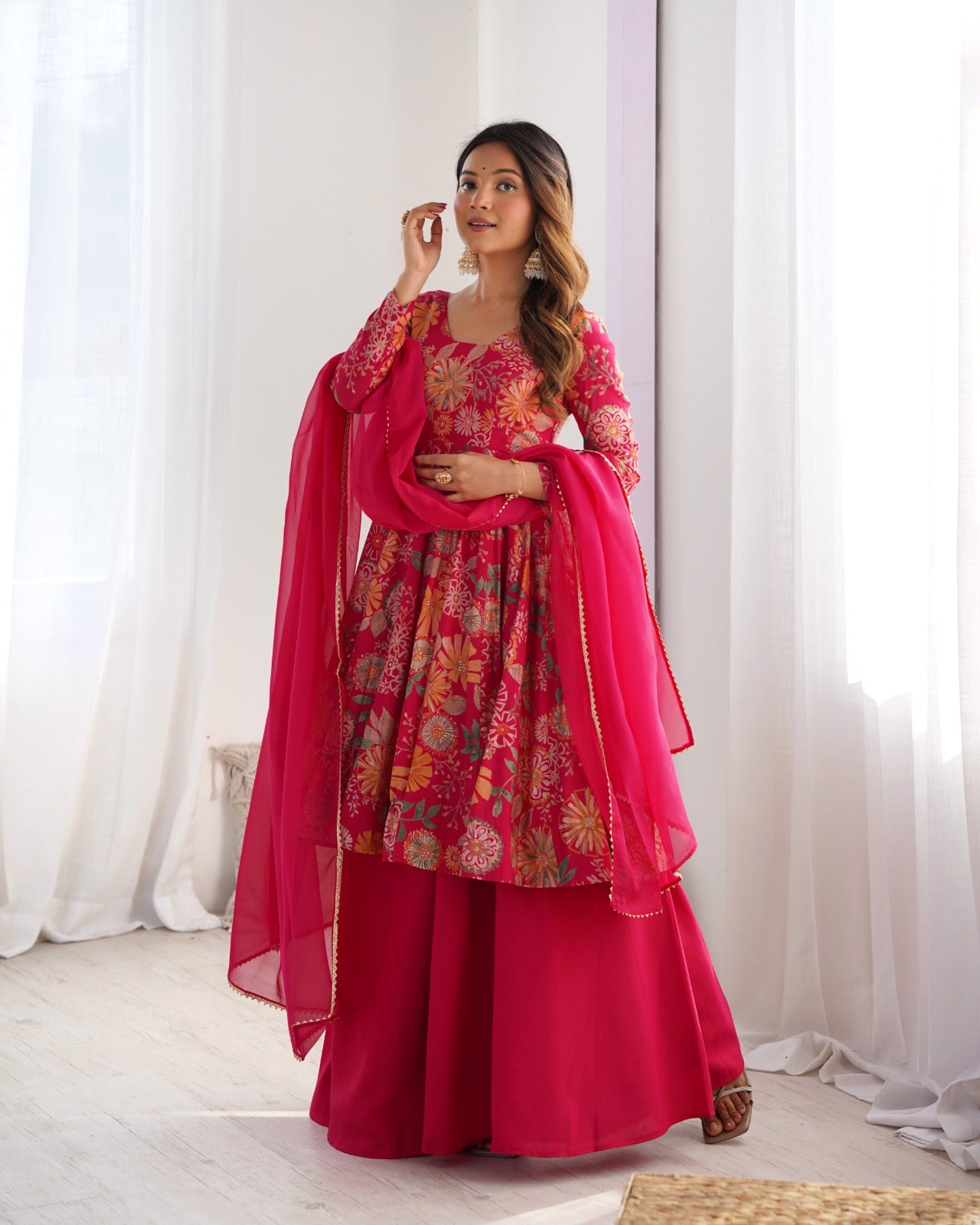 Saadhvi Romansilk Chanderi Print Kediya Set