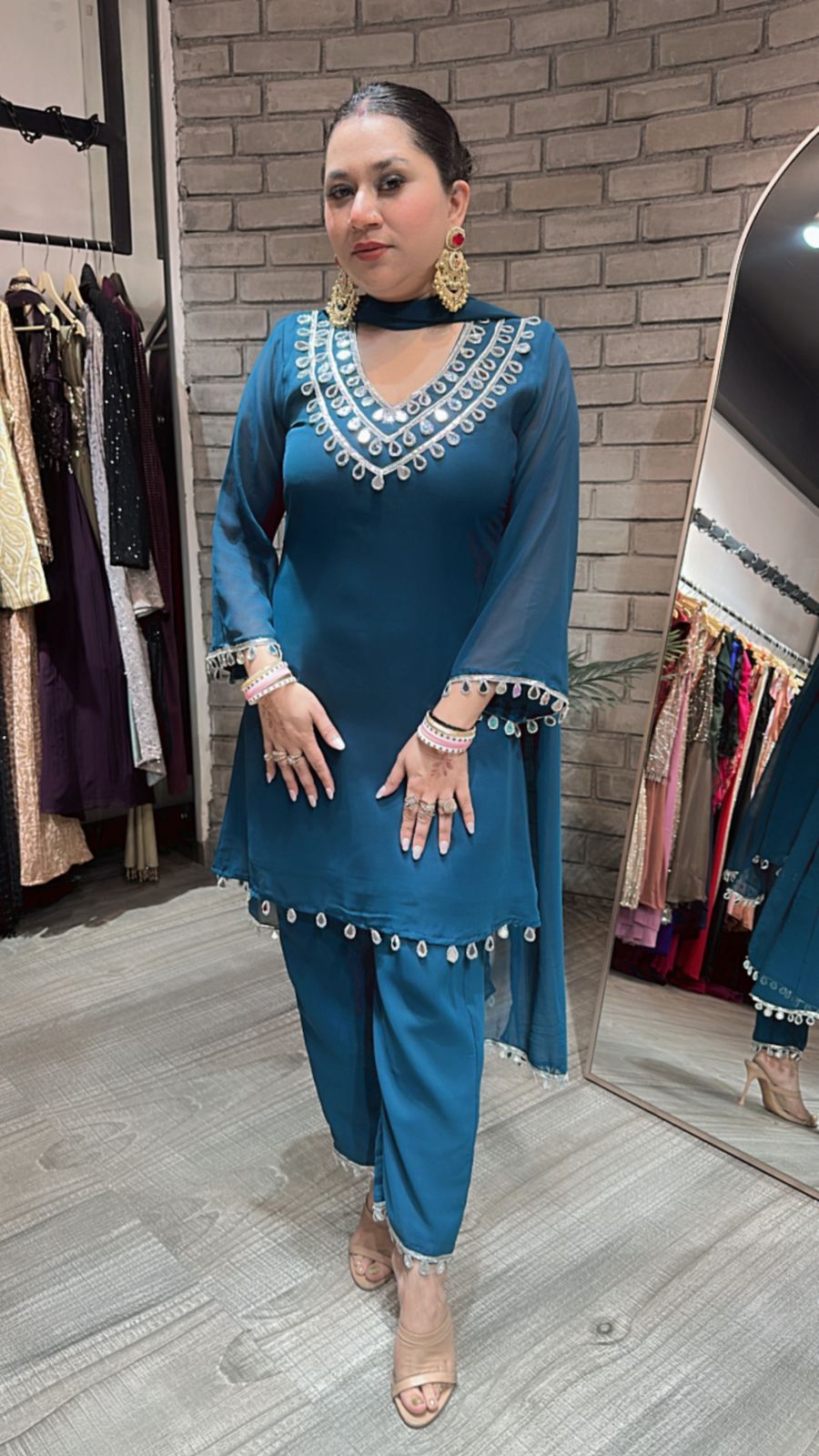 Rakhi Teal Blue Mirror suit