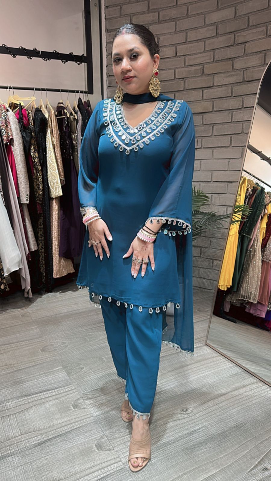 Rakhi Teal Blue Mirror suit