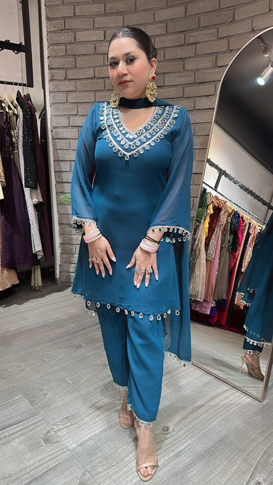 Rakhi Teal Blue Mirror suit