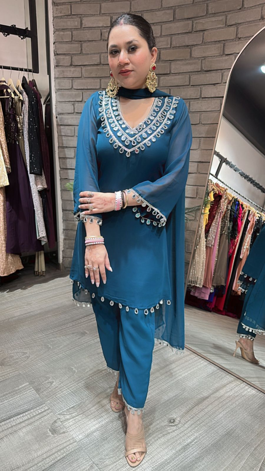 Rakhi Teal Blue Mirror suit