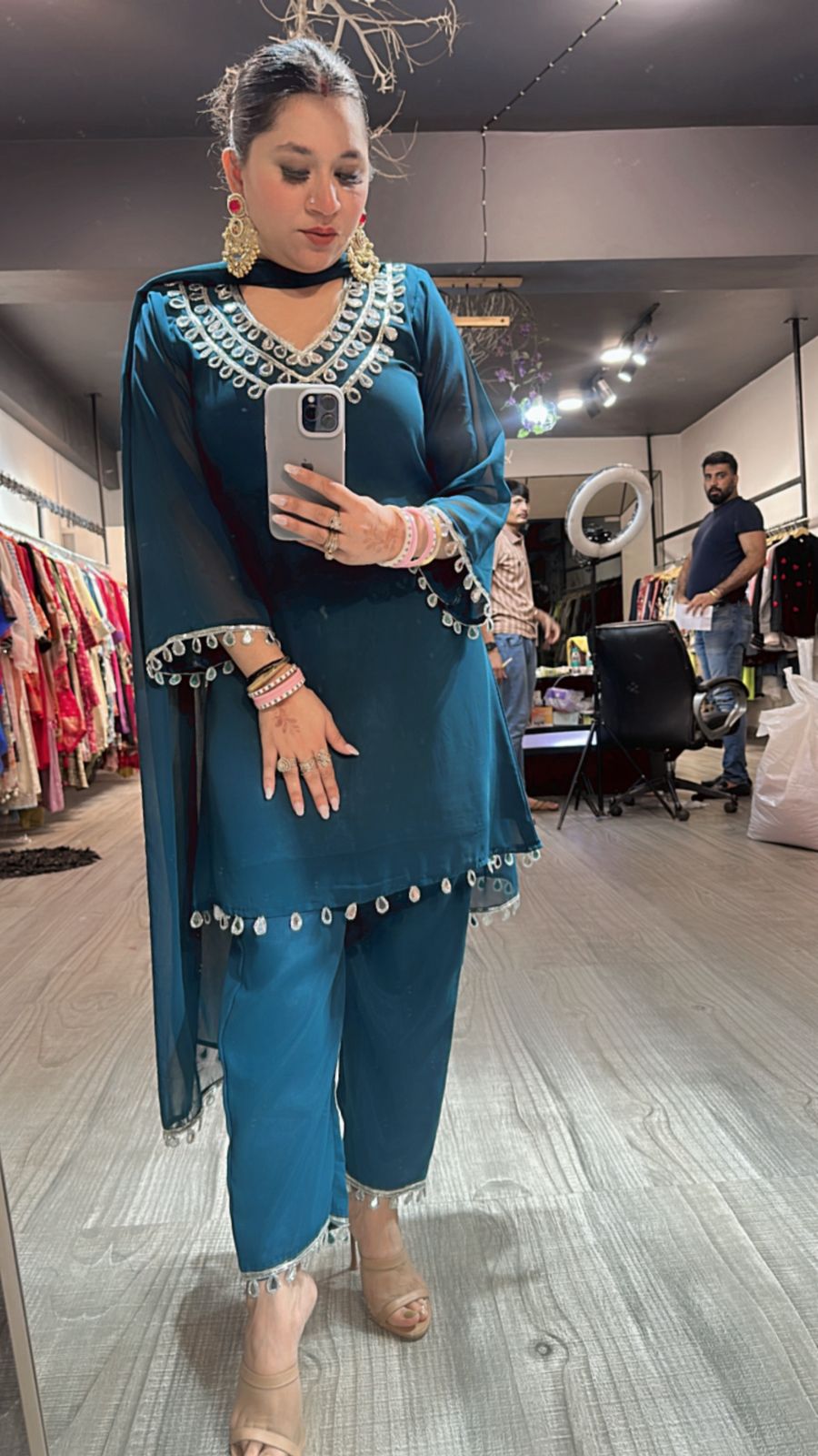 Rakhi Teal Blue Mirror suit