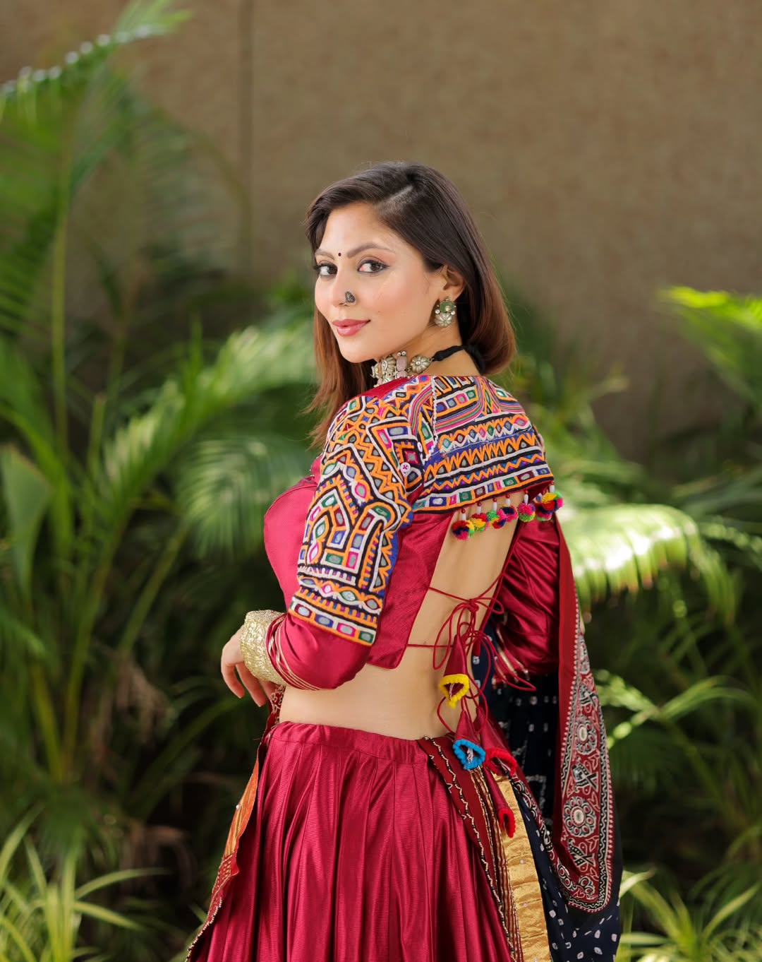 Royal Ruby Mirror Work Lehenga Set with Rich Zari Flair