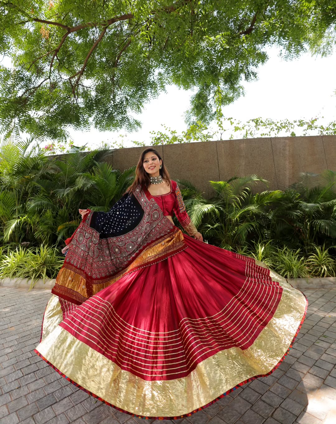 Royal Ruby Mirror Work Lehenga Set with Rich Zari Flair