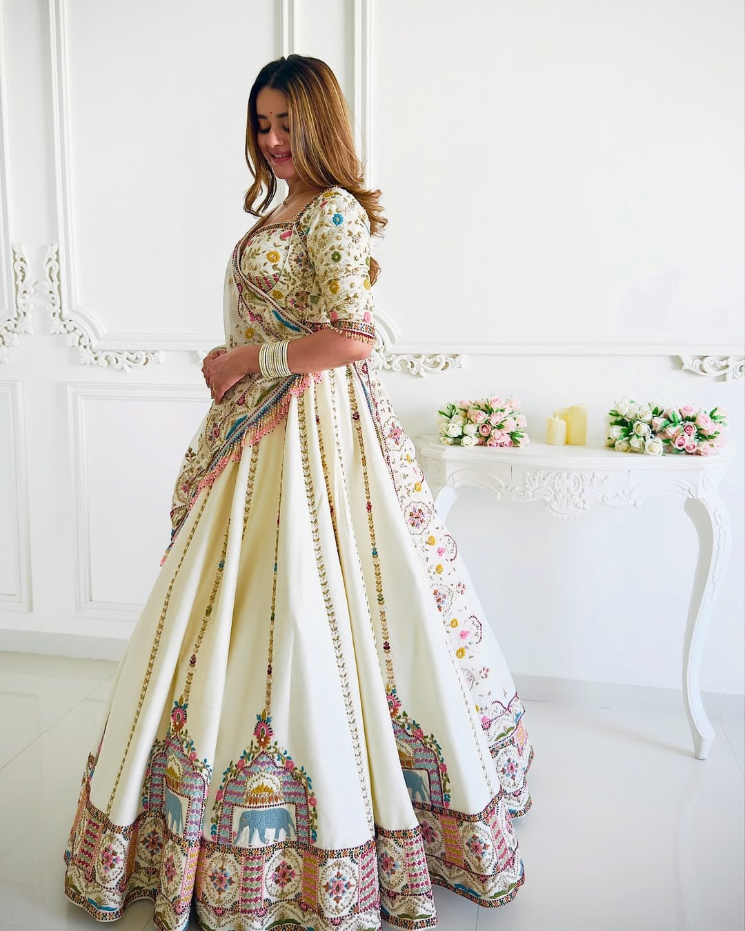 Royal Heritage Embroidered Muslin Lehenga Set