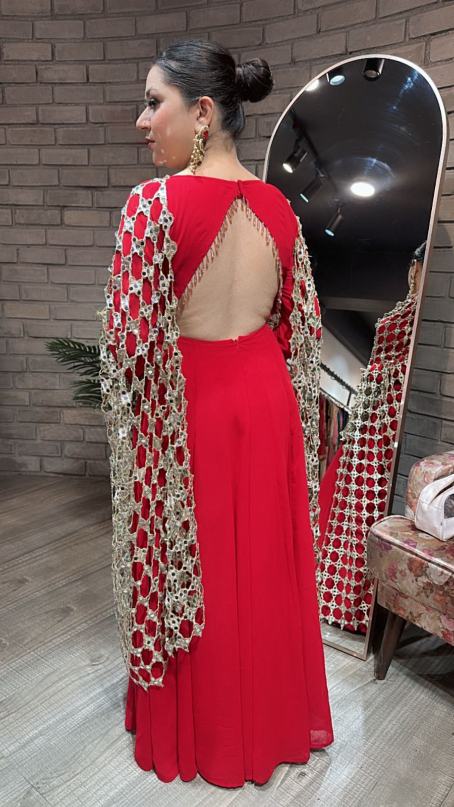 Salma Sitara Red Mirror Dupatta Anarkali
