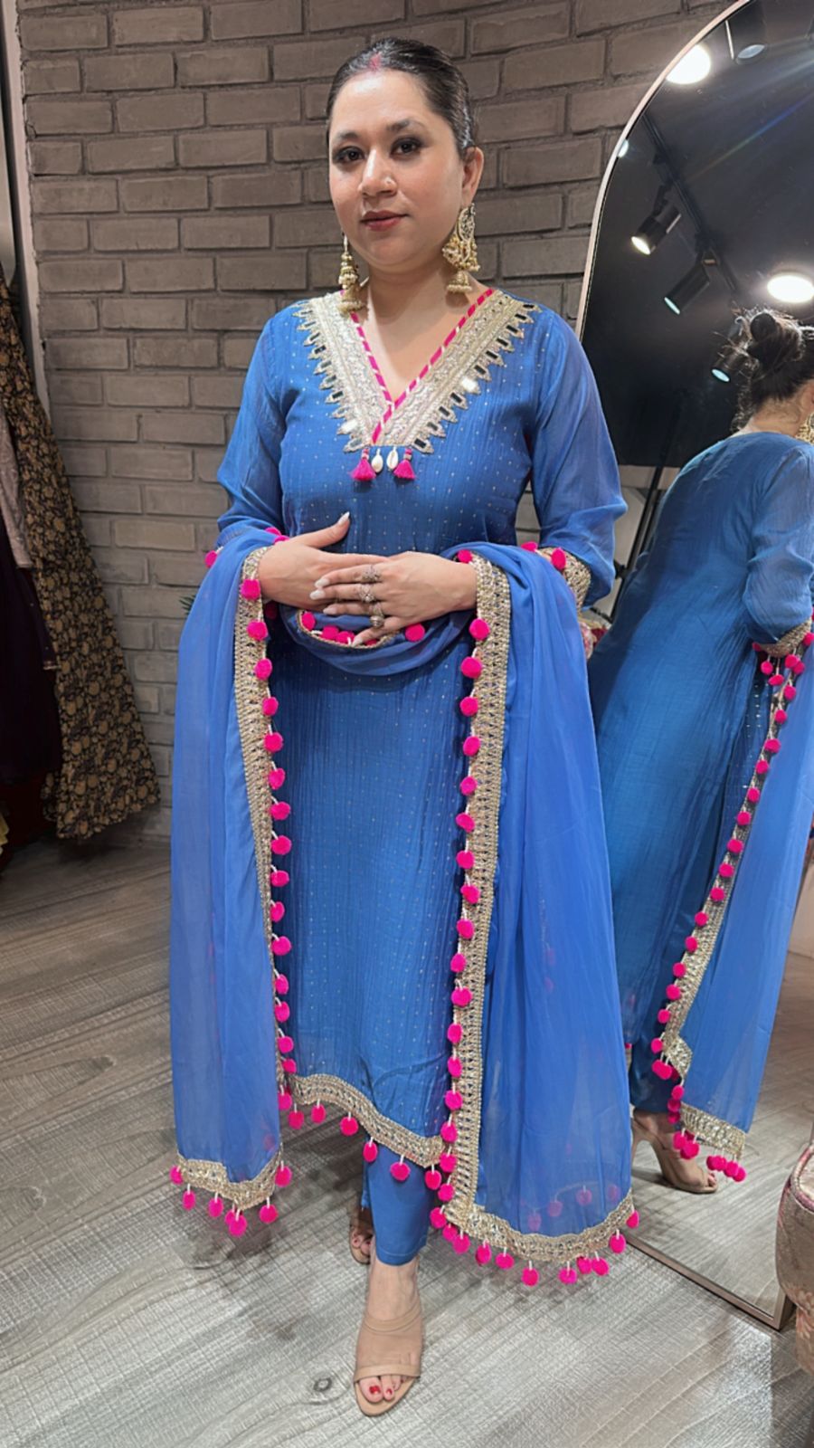 Chakri Blue Pom Pom Designer suit