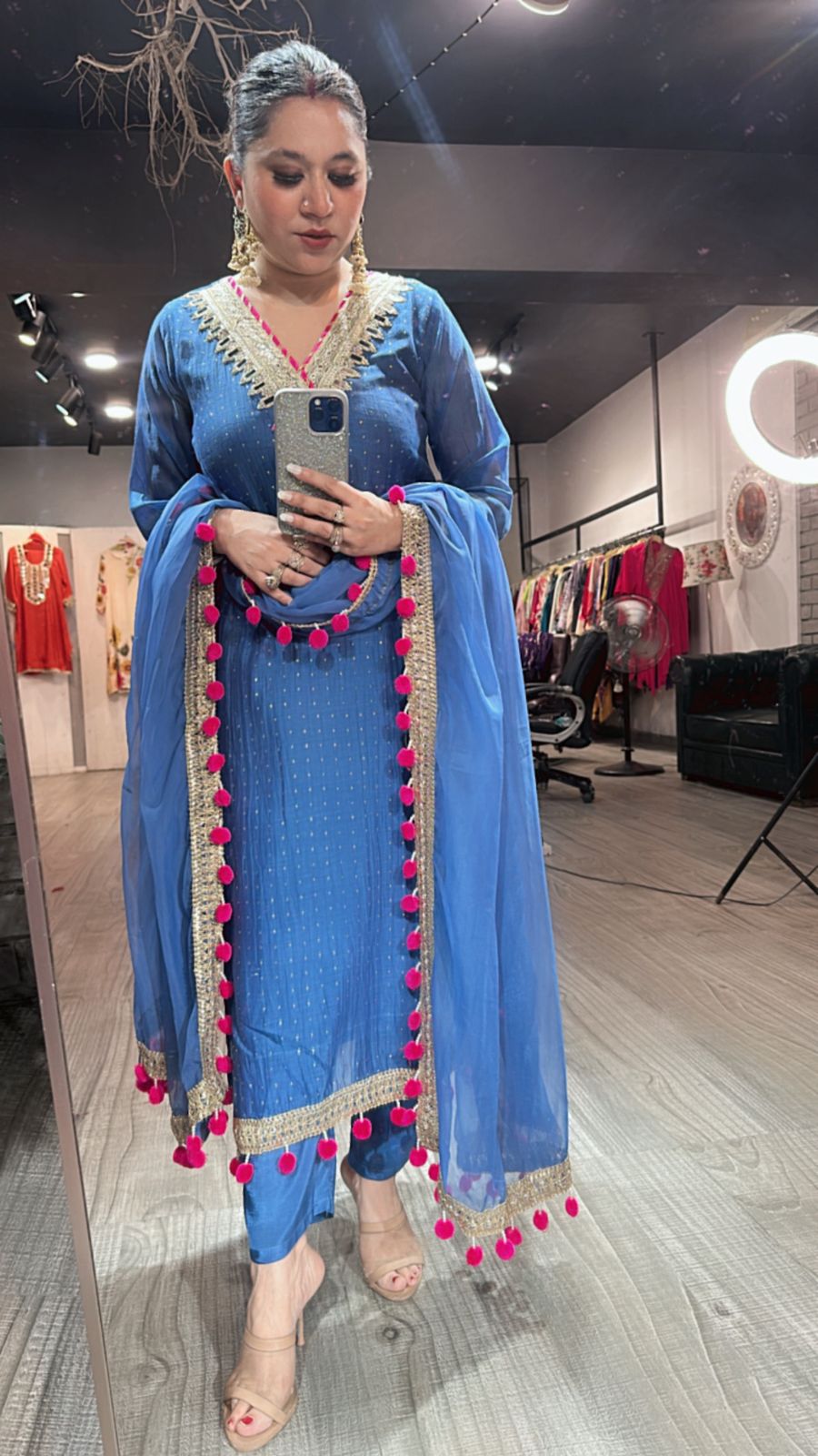 Chakri Blue Pom Pom Designer suit