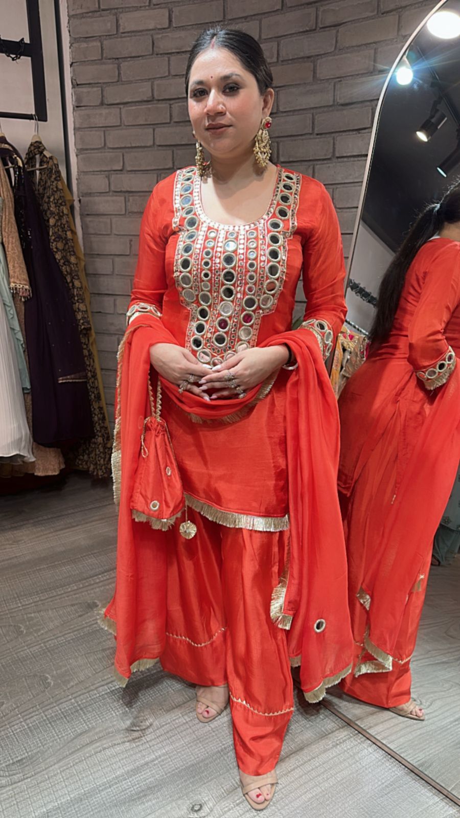 Sindhuri Rust Mirror Farshi potli Suit